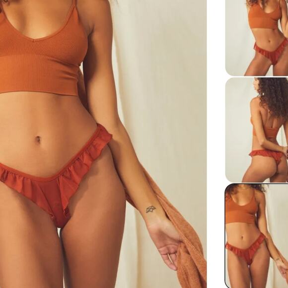 NEW We Are Hah x Free People Fly Girl Mesh Ruffle Thong Panty Bronze - Picture 2 of 8